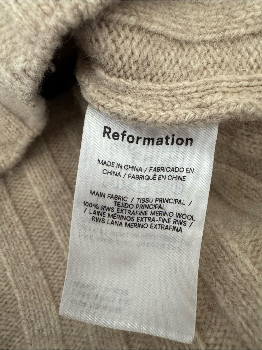 Reformation Brooke Striped Tan Black Cropped Merino Wool Sweater Sz S - Picture 8 of 8
